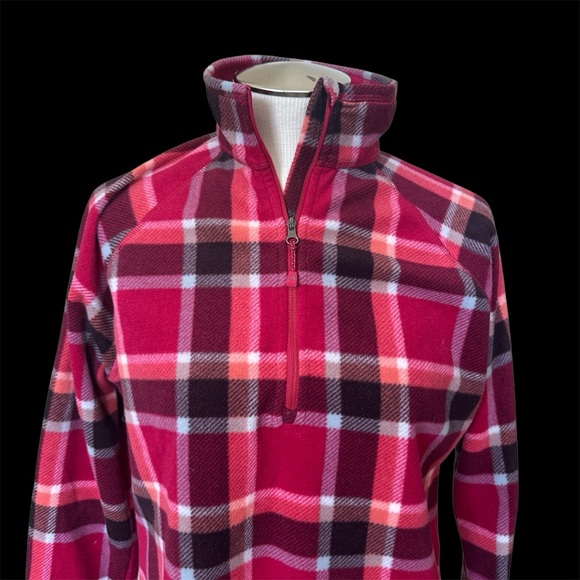 Eddie Bauer fleece 1/4 zip plaid pullover pink maroon SIZE Medium NWT - Picture 3 of 12